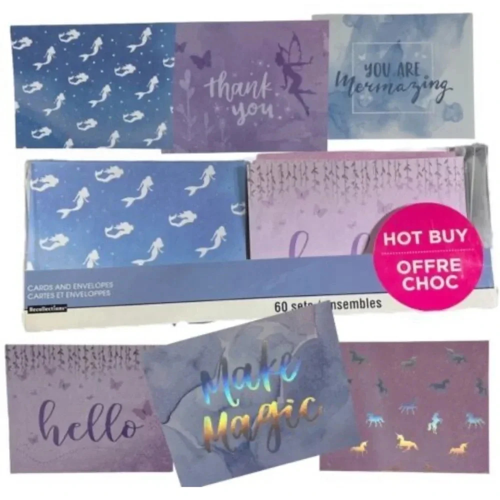 Recollections Cards and Envelopes 60 Card Set Mermaid and Butterfly Designs New​